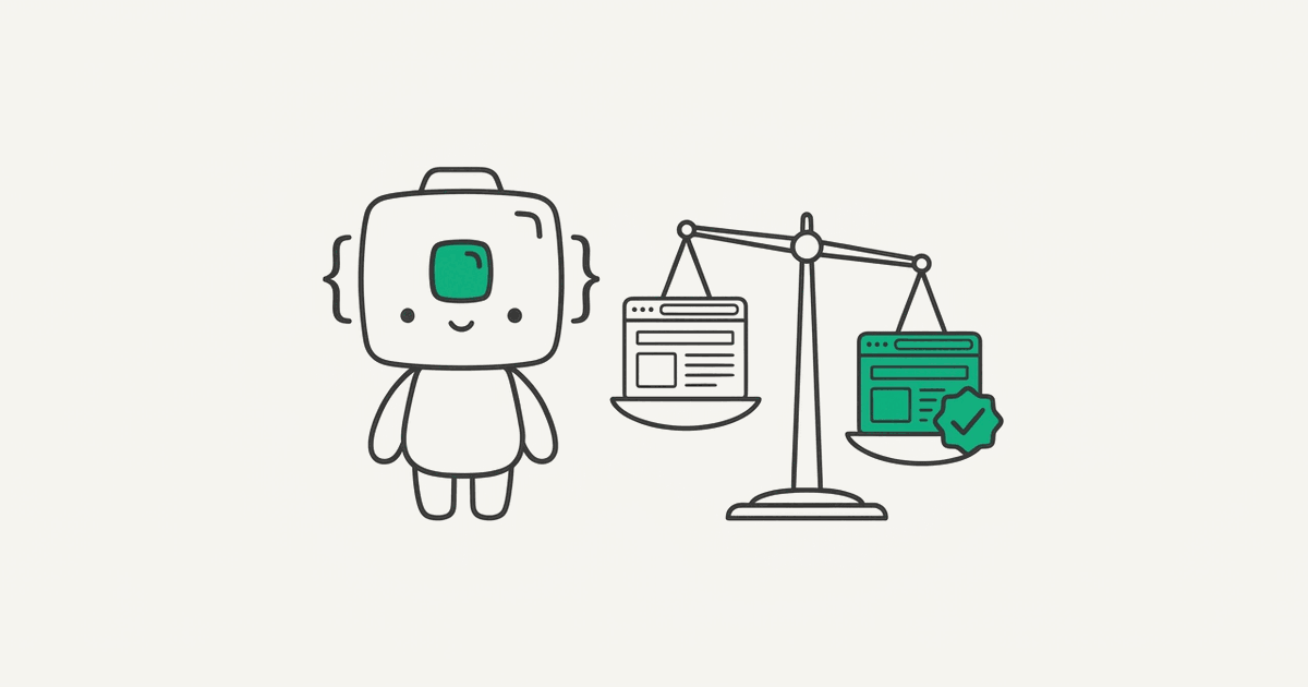 Line illustration of the RenderScreenshot mascot weighing two browsers on a balance scale