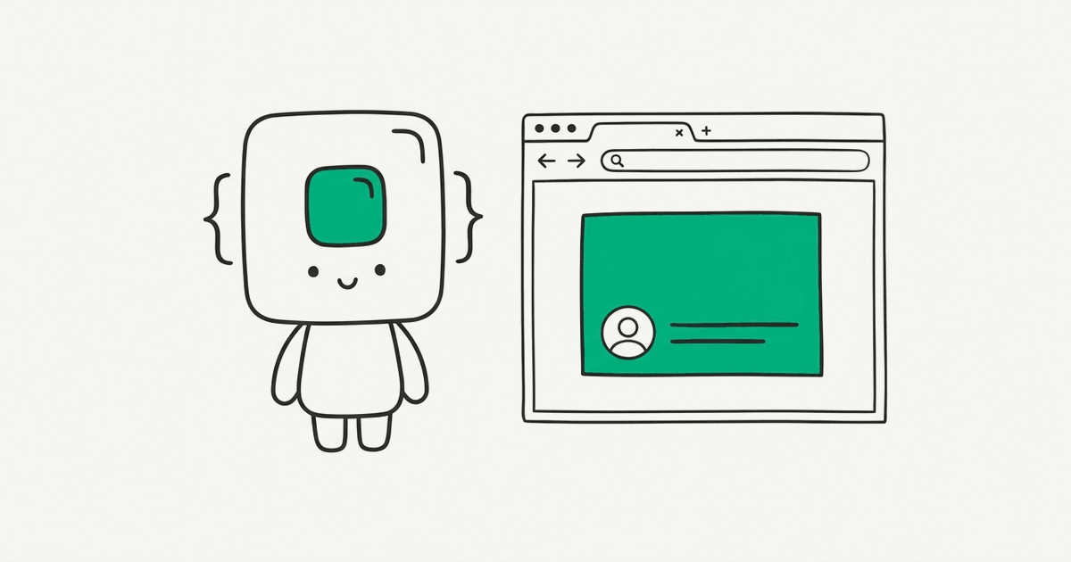 Line illustration of the RenderScreenshot mascot generating a social card from a browser
