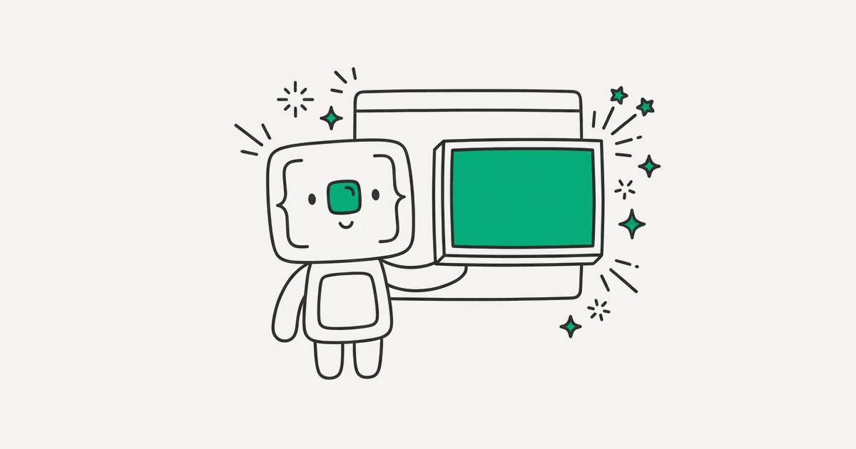 Line illustration of the RenderScreenshot mascot presenting a captured browser screenshot