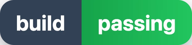 A two-part pill badge reading build and passing, grey on the left and green on the right, with a soft drop shadow, on a transparent background.