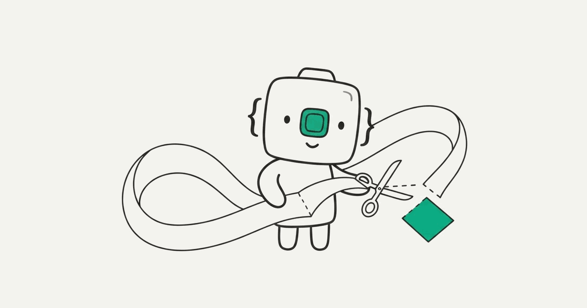 Line illustration of the RenderScreenshot mascot cutting an endless scrolling page with scissors