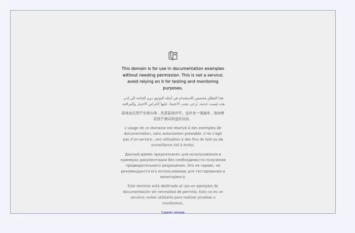 A grey page with a framed thumbnail of the example.com page inside it. The thumbnail is drawn from a data URI, so the outer page made no network request for it.