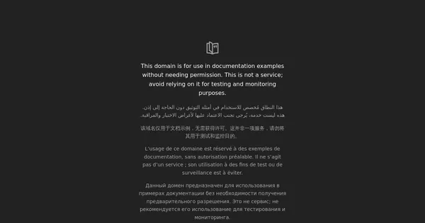 The same example.com capture with prefers-color-scheme set to dark: light text on a near-black background
