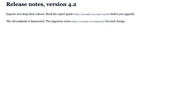 The same page in print media: no navigation and no yellow box, the article in a serif font on white, and each link followed by its full URL in brackets