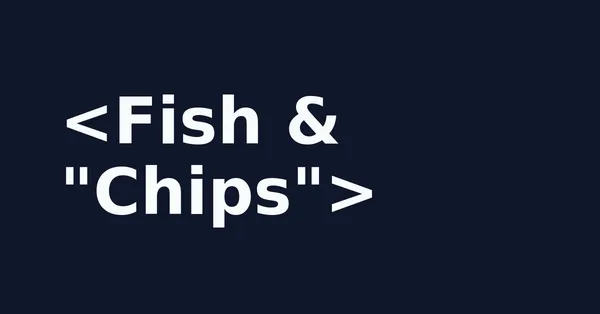 A dark blue 1200 by 628 card whose title shows angle brackets, an ampersand and double quotes as plain text, which proves the title was escaped and not parsed as HTML
