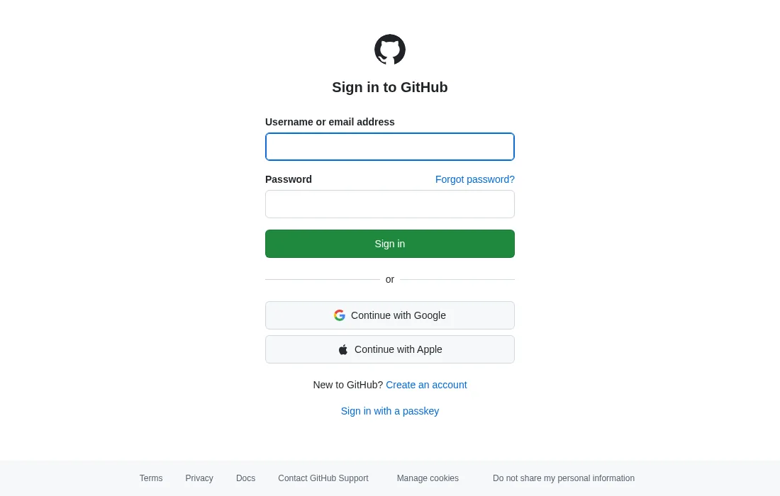 A render of a GitHub settings URL that shows the GitHub sign-in page